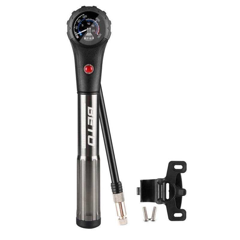 Beto Bike Tire/Shock Pump MTB, 300psi High Pressure for Rear Shock & Suspension Fork, Mountain Bike/Motorcycle, Schrader & Presta Valve Adapter, with Dial-Gauge/Bleed Valve/Mounting Bracket - Image 1